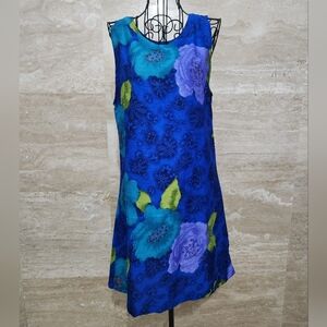 Deep blue floral dress with beading details